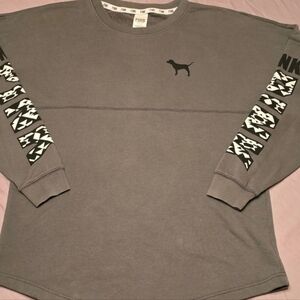 Victoria's Secret PINK crewneck sweatshirt small black dog logo patterned sleeve